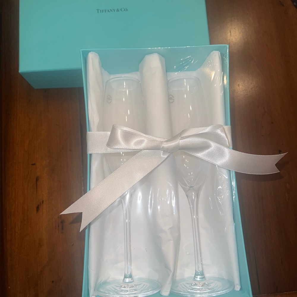 Tiffany & Co. Blue and White Champagne Flutes